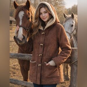 Lauren Ralph Lauren Faux Suede & Sherpa Lined Jacket With Hood In Size Small.